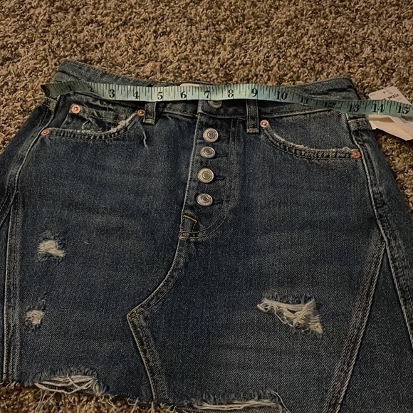 NEW Free People Harvey Distressed A-Line Button Down Mini Jean Skirt 25 - Picture 8 of 9